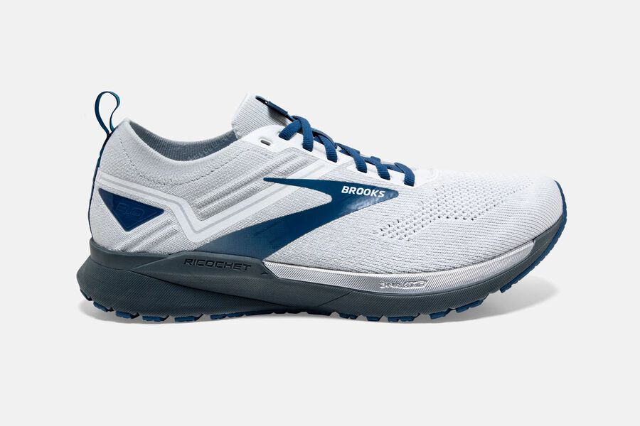 Brooks Men's Ricochet 3 Road Running Shoes White/Grey/Blue ( BACHO2679 )